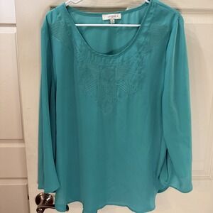 Umgee Women's Top Teal Southwestern Design XL Made In USA Cotton Blend